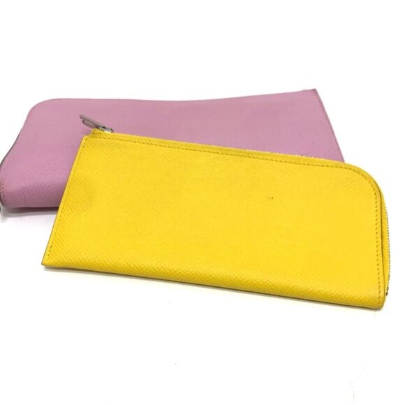 HERMES remix combine duo Long Wallet Epsom Mauve Sylvestre x Lime pink/yellow - Picture 5 of 16